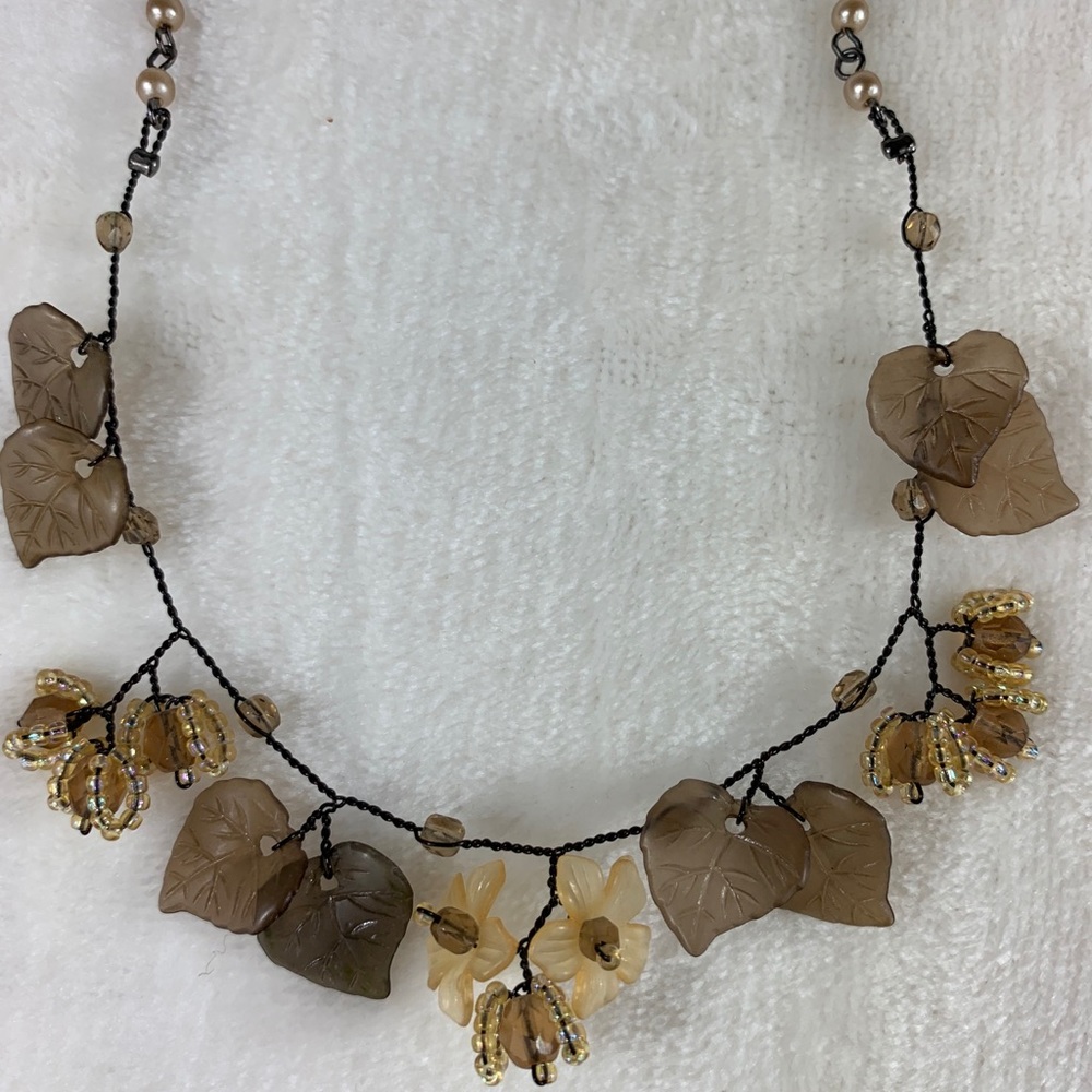Beaded Fall Flower and Leaf Necklace